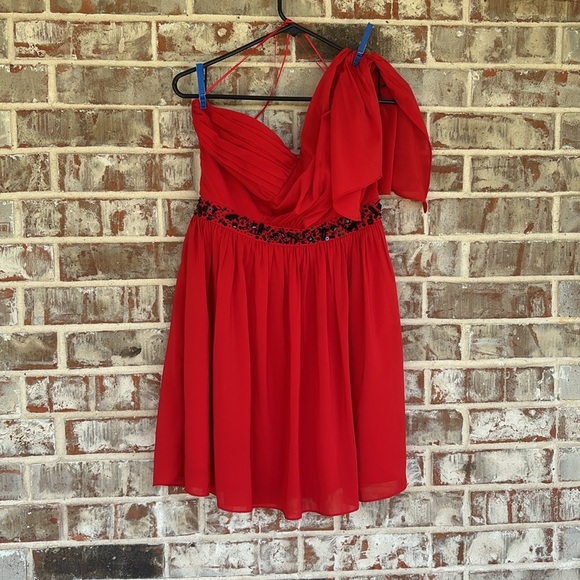Jessica Simpson Red One Shoulder Mini Party Dress - Picture 2 of 11